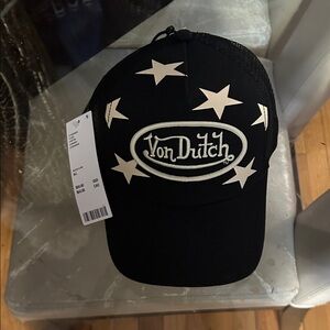 Von Dutch Black Hat with White Stars and Logo
